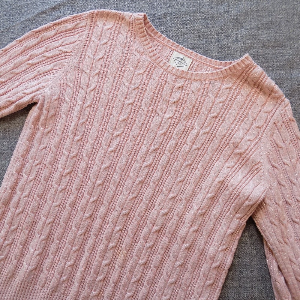 St Johns Bay Womens Cable Knit Pullover Sweater XL Pink Glitter Sparkle